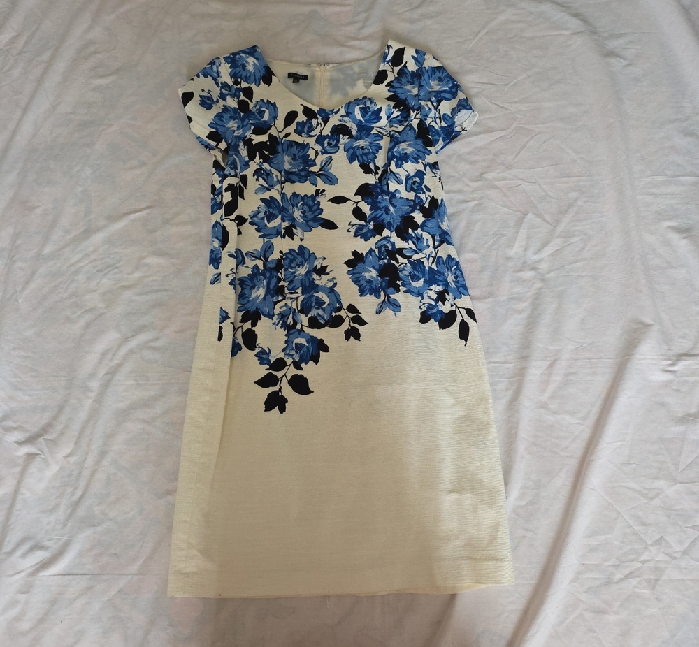 Talbots Cream Midi Dress with Blue Floral Print